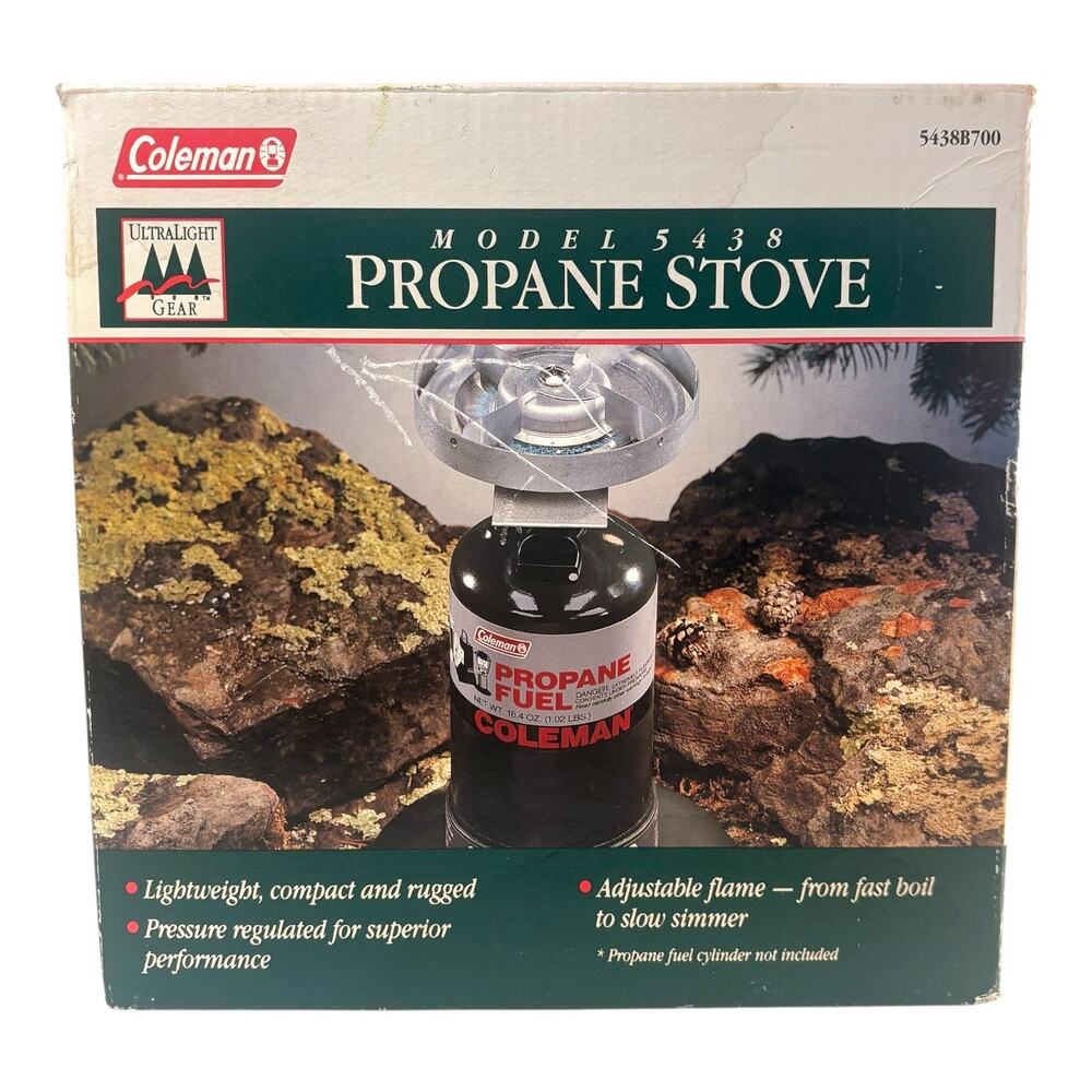 NEW OPEN BOX Vintage Coleman Model 5438 Portable Propane Stove Camping Cook NOS